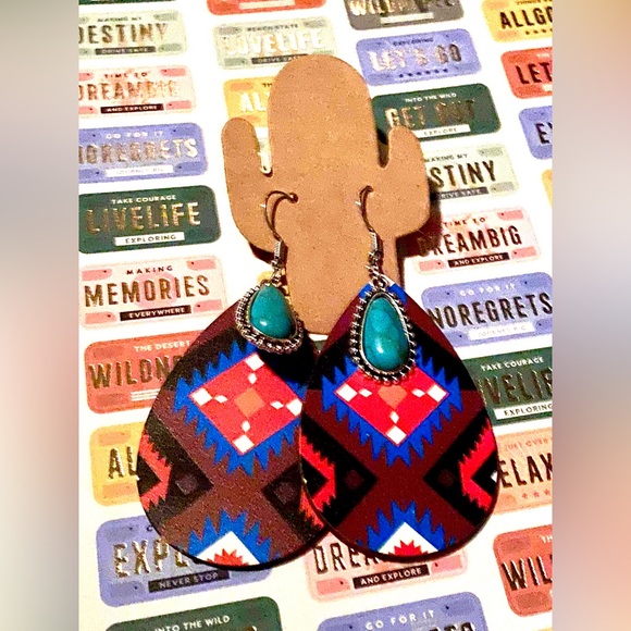 Aztec Charm Wood Earrings - Picture 2 of 3